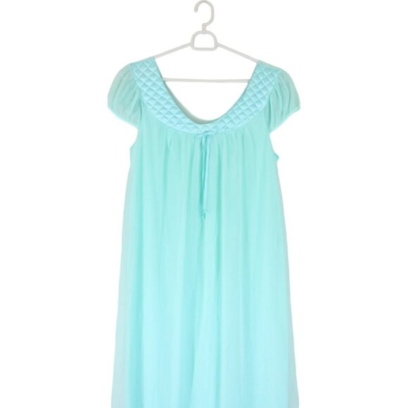 Vintage French Maid Nightgown Aqua Blue Small Full Length Short Sleeves SW52 - Picture 3 of 13